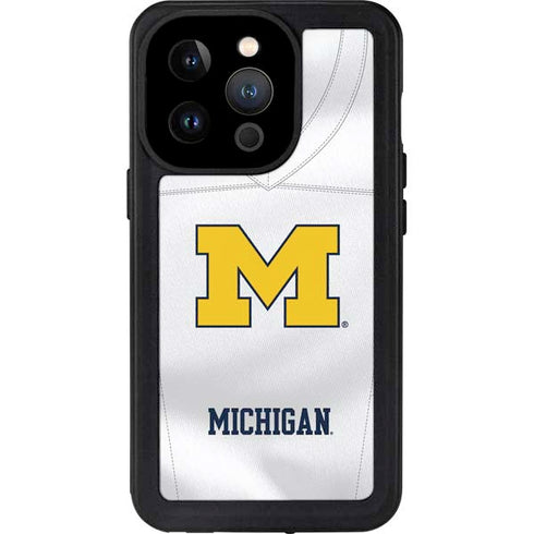 University of Michigan White Jersey iPhone 15 Pro Waterproof Case